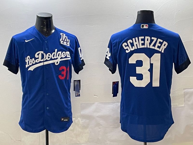 Men Los Angeles Dodgers 31 Scherzer Blue City Edition Elite Nike 2025 MLB Jersey style 5